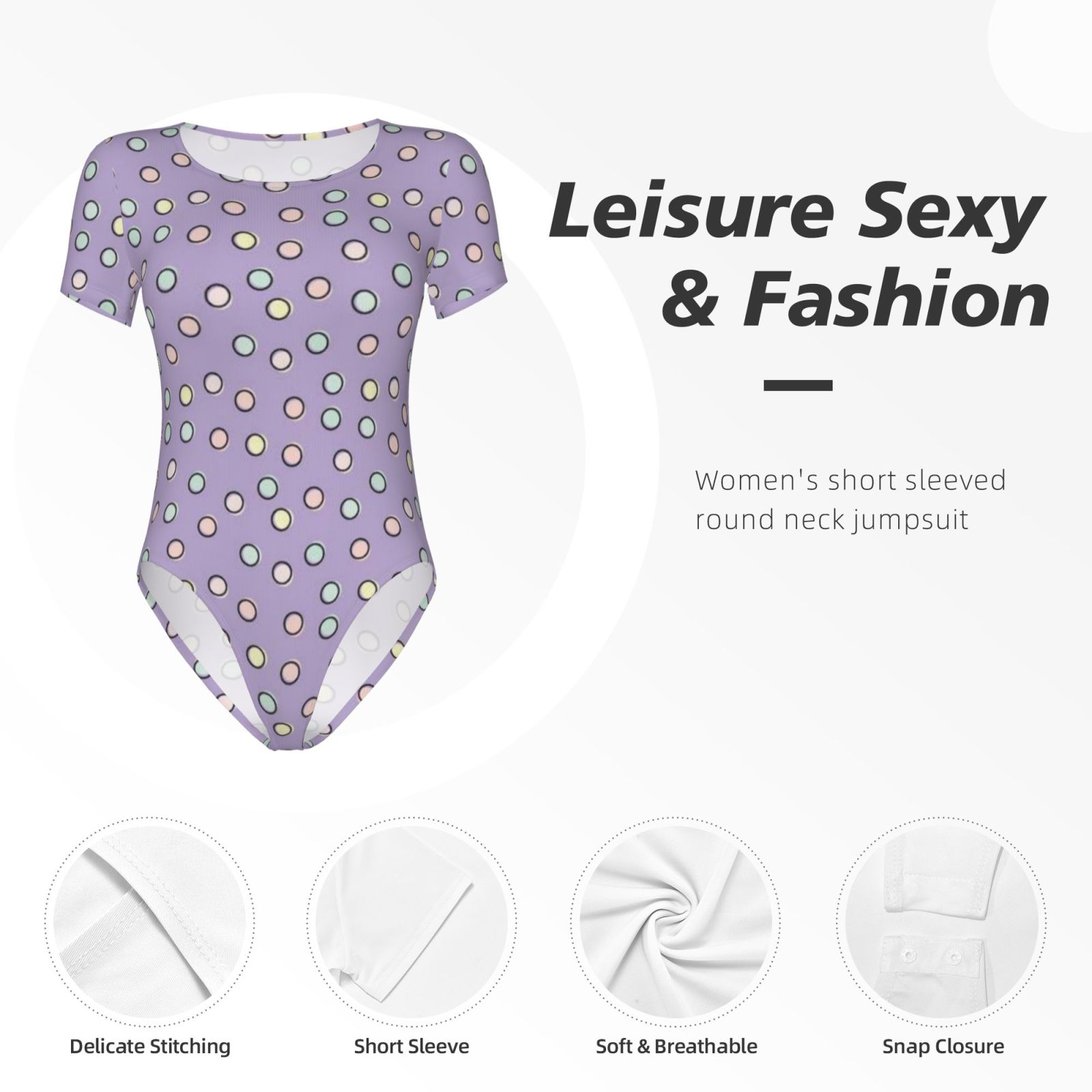 Women's short-sleeved round neck jumpsuit