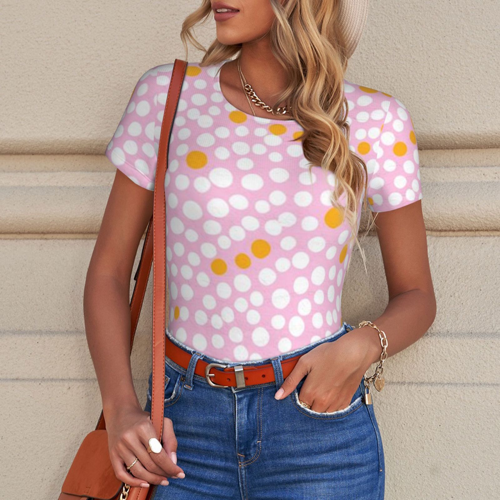 Women's short-sleeved round neck jumpsuit