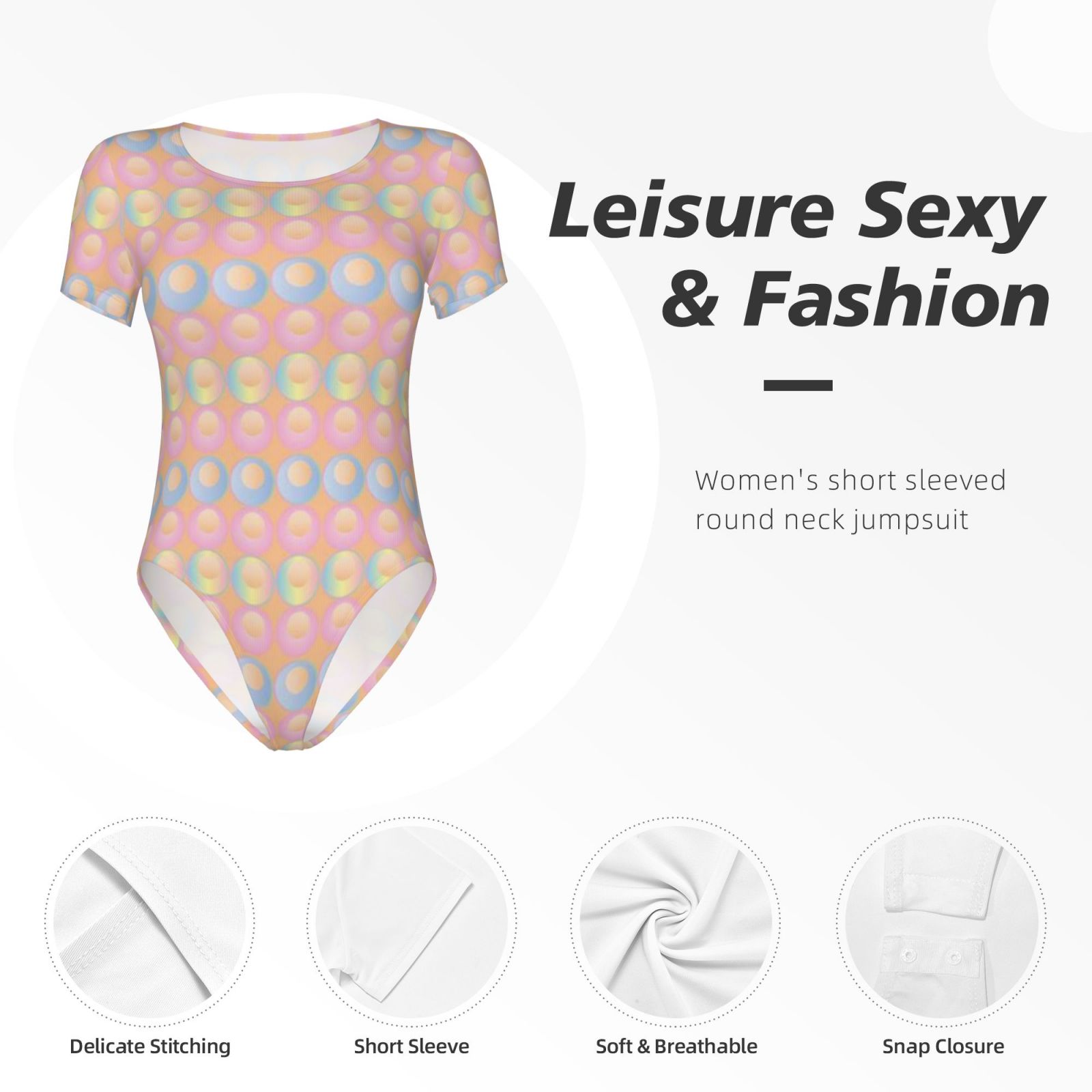 Women's short-sleeved round neck jumpsuit