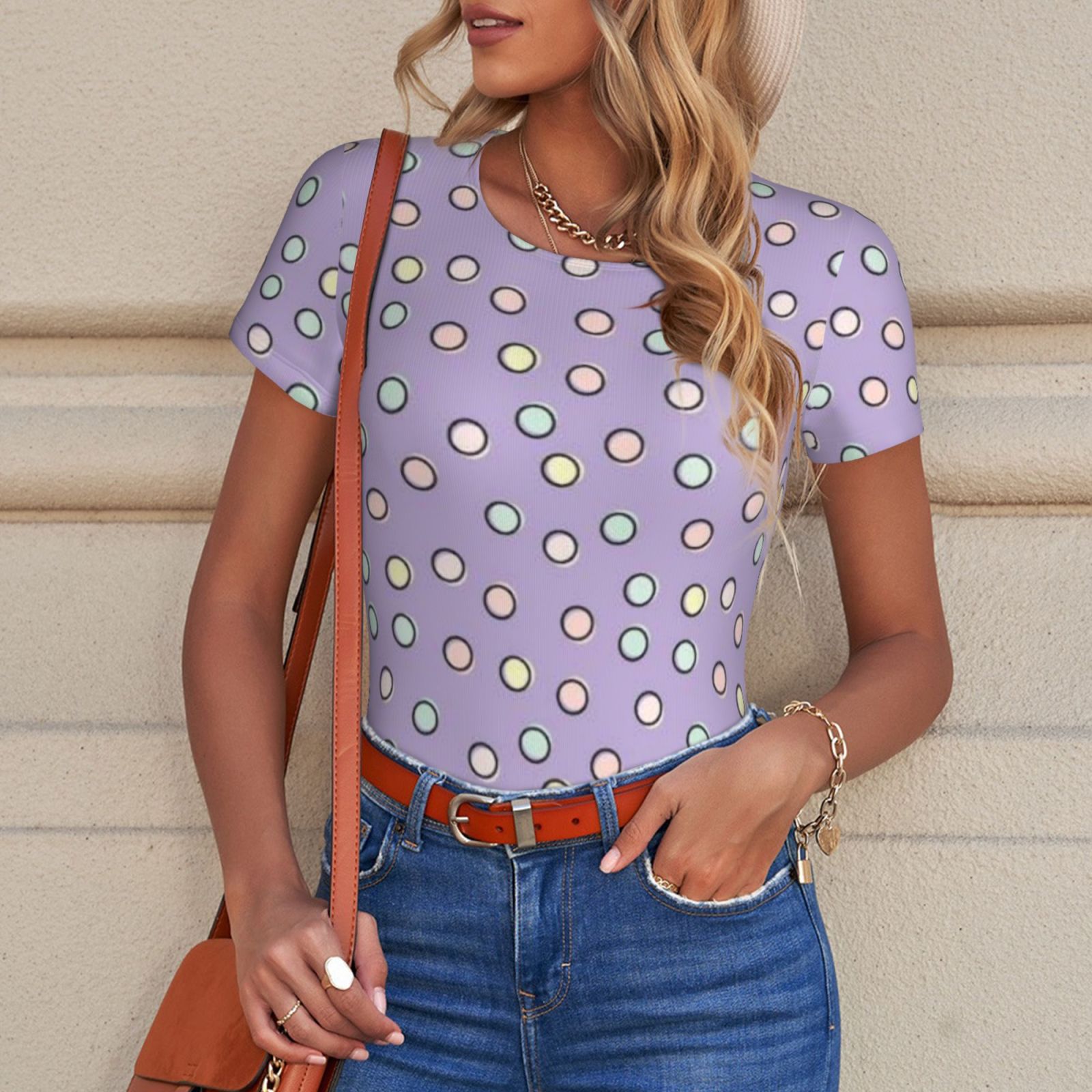 Women's short-sleeved round neck jumpsuit