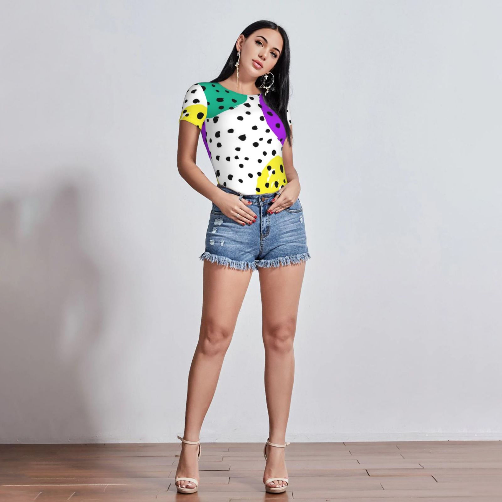 Women's short-sleeved round neck jumpsuit