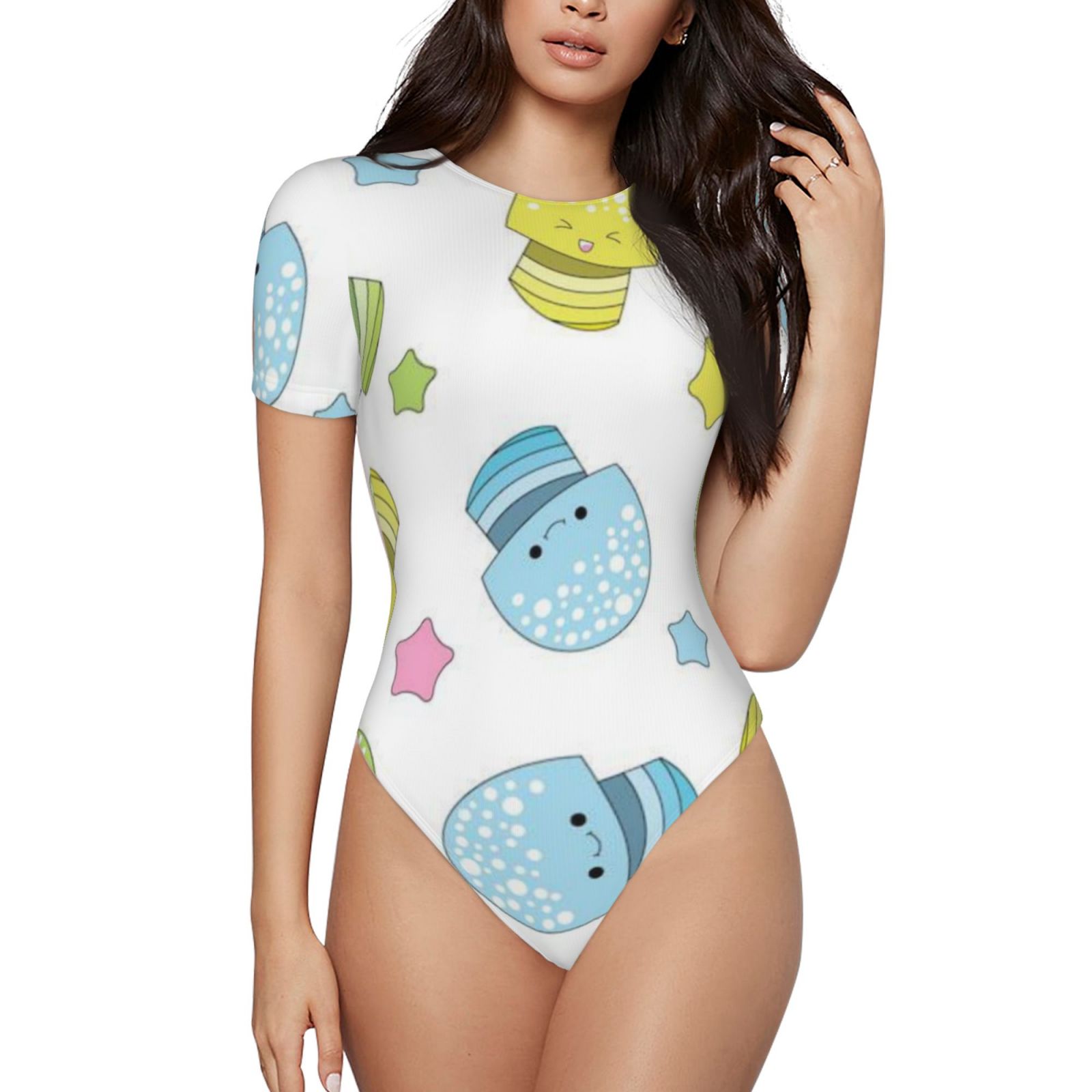 Women's short-sleeved round neck jumpsuit