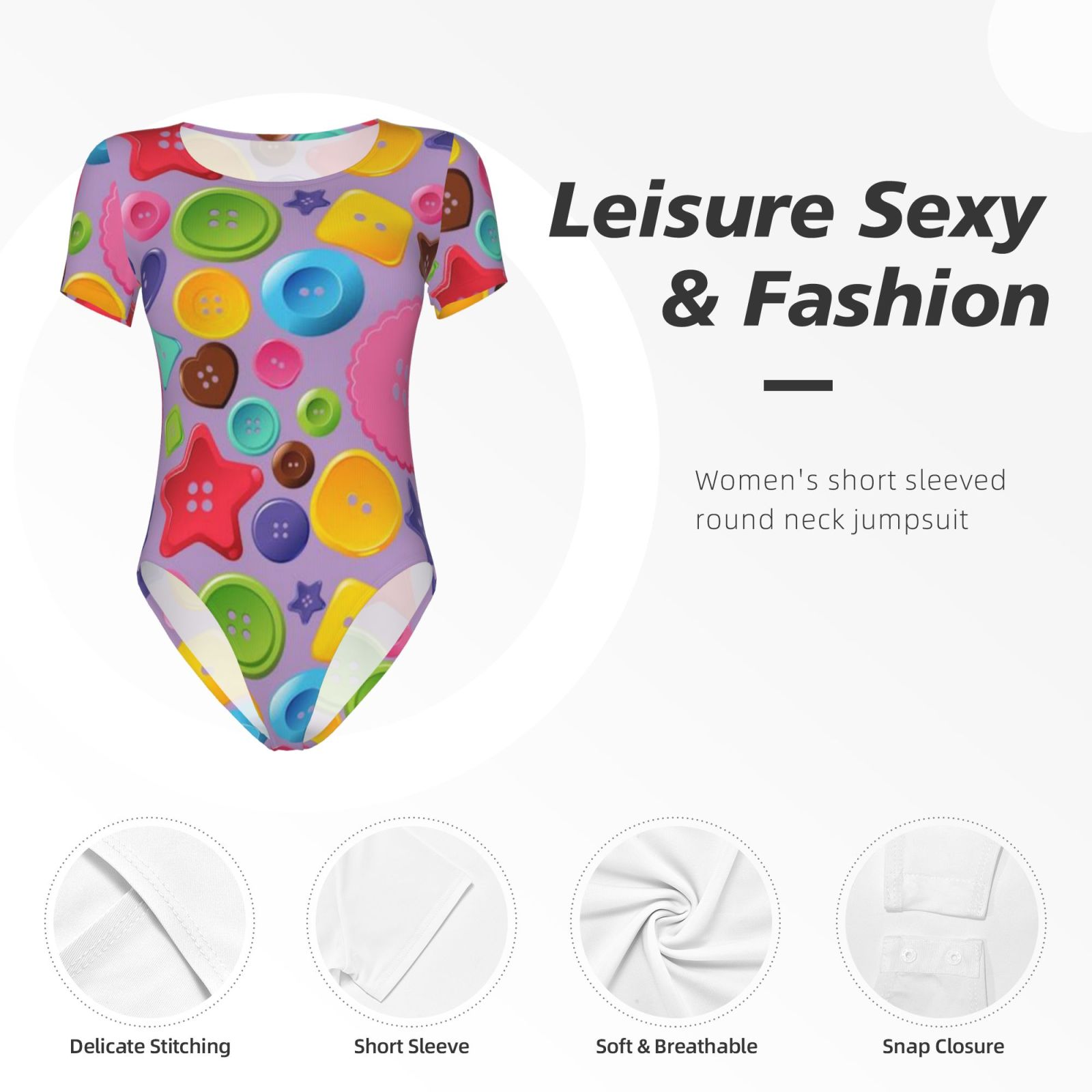 Women's short-sleeved round neck jumpsuit