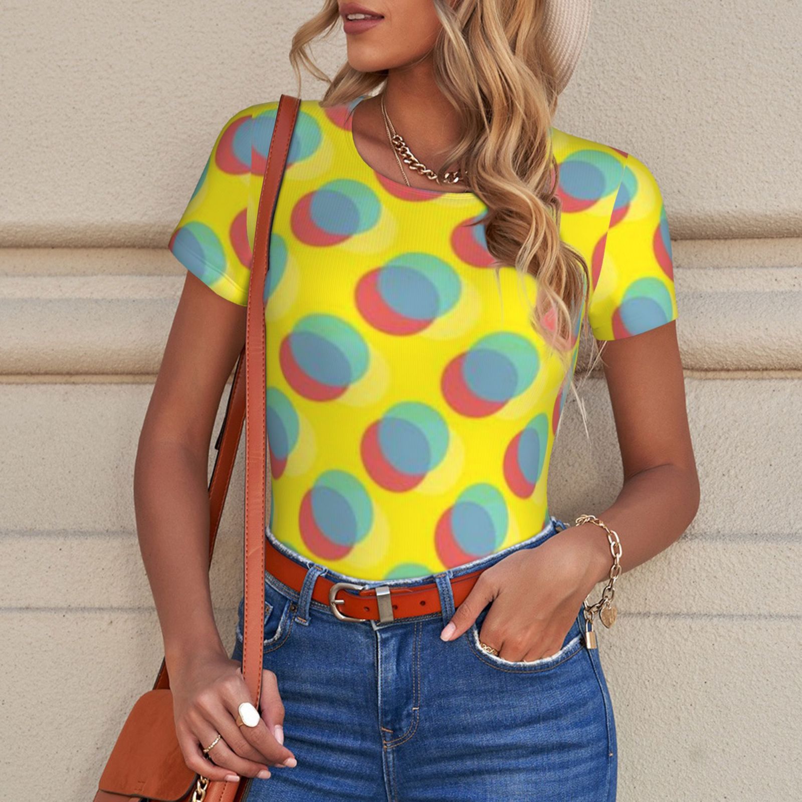 Women's short-sleeved round neck jumpsuit