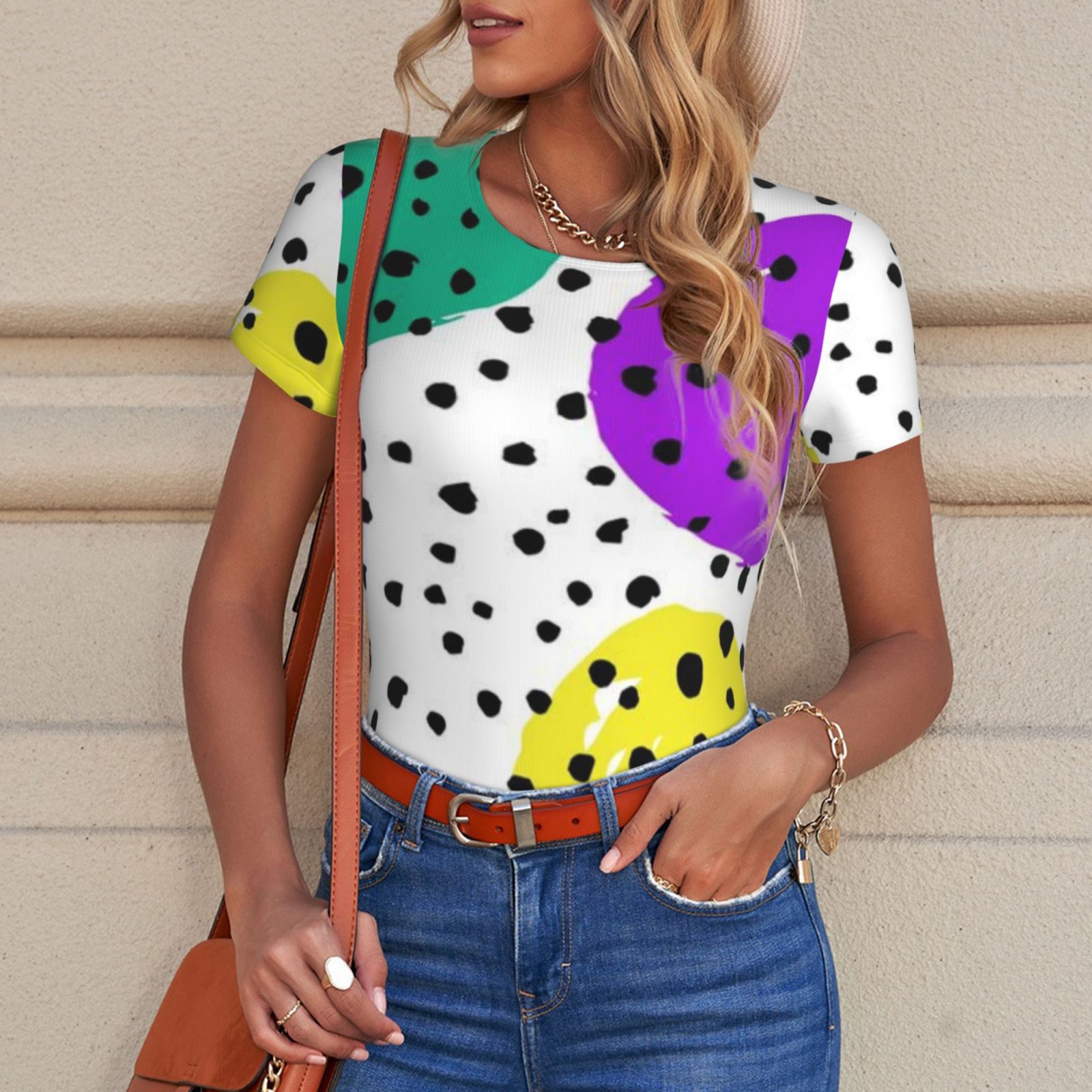 Women's short-sleeved round neck jumpsuit