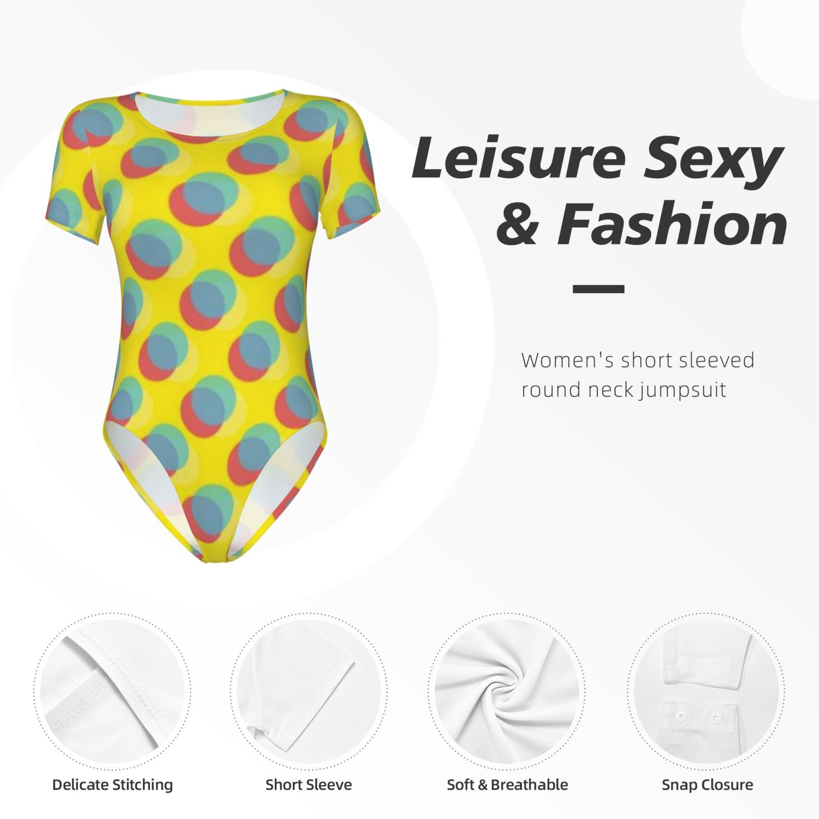 Women's short-sleeved round neck jumpsuit